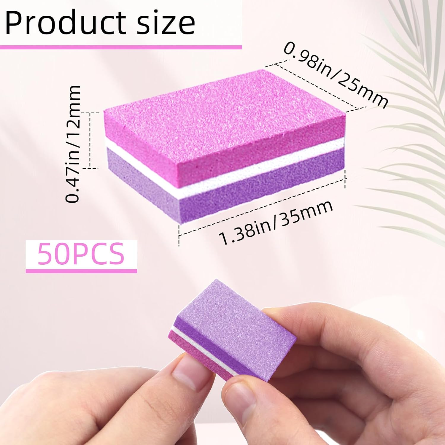 50 Pcs Sponge Nail Buffers,100/180 Grit Mini Nail Files,Mini Buffer Block Nail File for Acrylic & Natural Nails,Double-Sided Buffing Blocks for Manicure & Pedicure,Salon & Home Use(Pink-Purple) image number 3