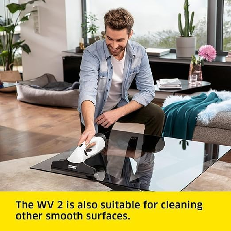 K&auml;rcher Cordless Window Vac WV 2, White with Spray Bottle/Microfibre Cloth, Run Time: 30 Min, 280Mm Nozzle, Weight: 0.6 Kg, Cleaning Area Approx 75M&sup2; image number 4