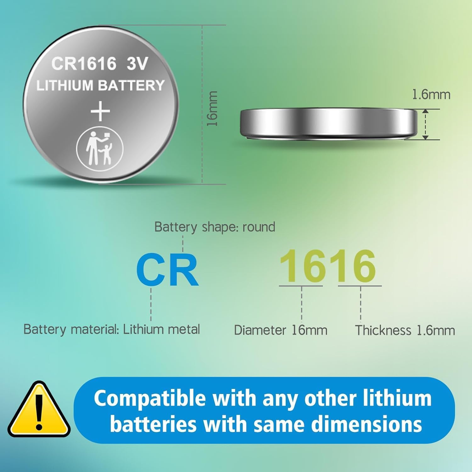 5 Pcs CR1616 Battery 3V Lithium Battery Button Coin Cell Batteries 1616 Battery DL1616 ECR1616 for Remote Control, Watch, Calculator, Electronic Notebook, Thermometer, Mobile Game image number 4