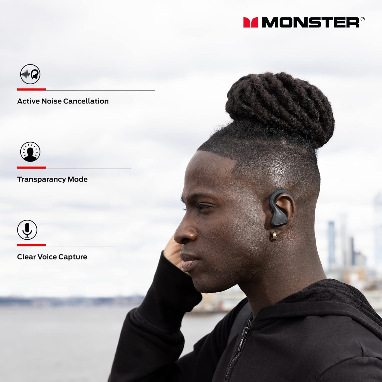 Monster DNA Fit - Wireless Arc Headphones - In-Ear Bluetooth Earbuds - Noise Reduction - Waterproof - Ergonomic - Black image number 4
