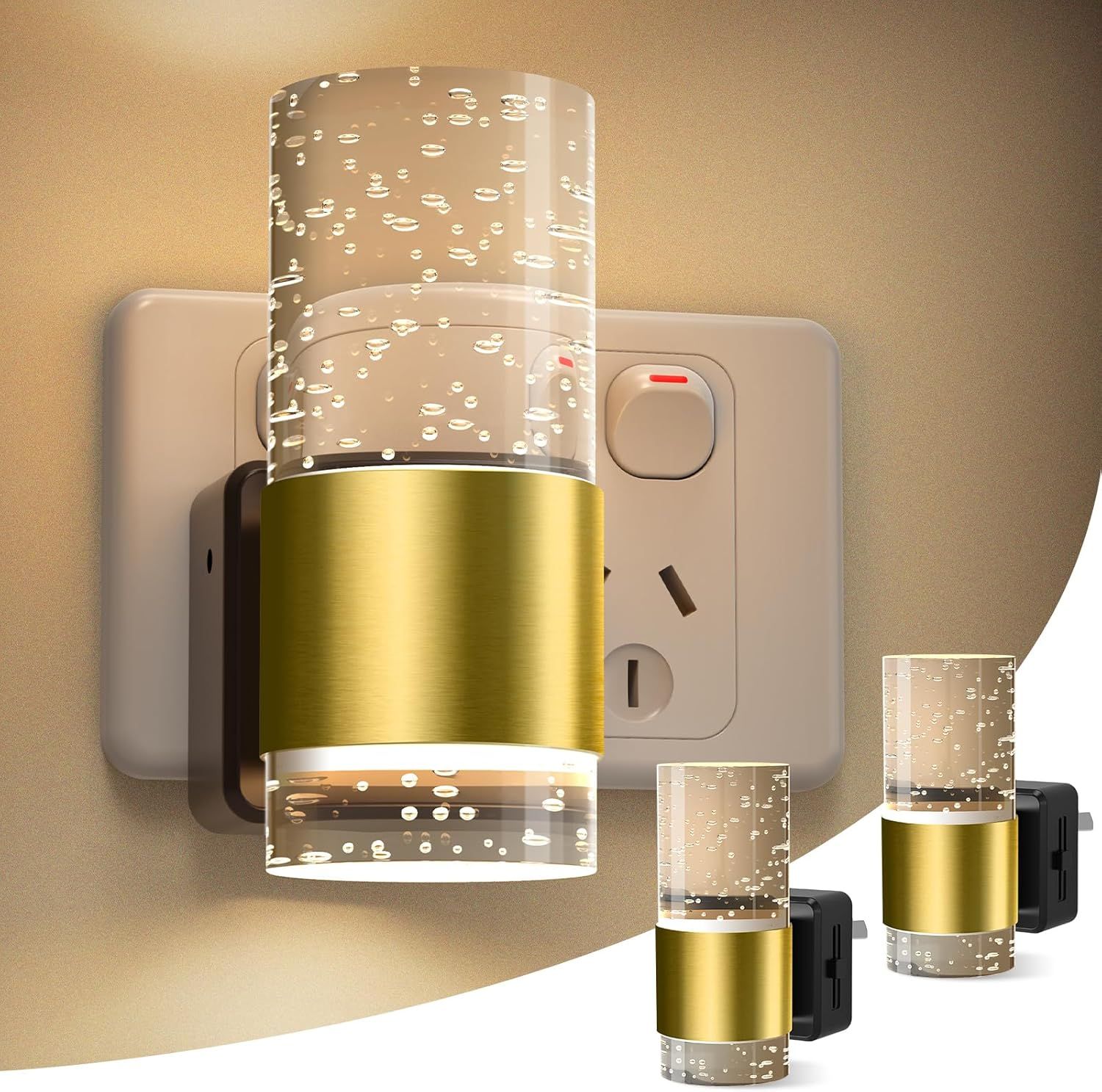 Night Light, Plug in Night Light with Dusk to Dawn Sensor, Dimmable Night Light with 0-100 LM Adjustable Brightness, 3000K Kids Nightlight for Bedroom, Bathroom, Kitchen, Hallway, Stair (2 Pack) image number 1