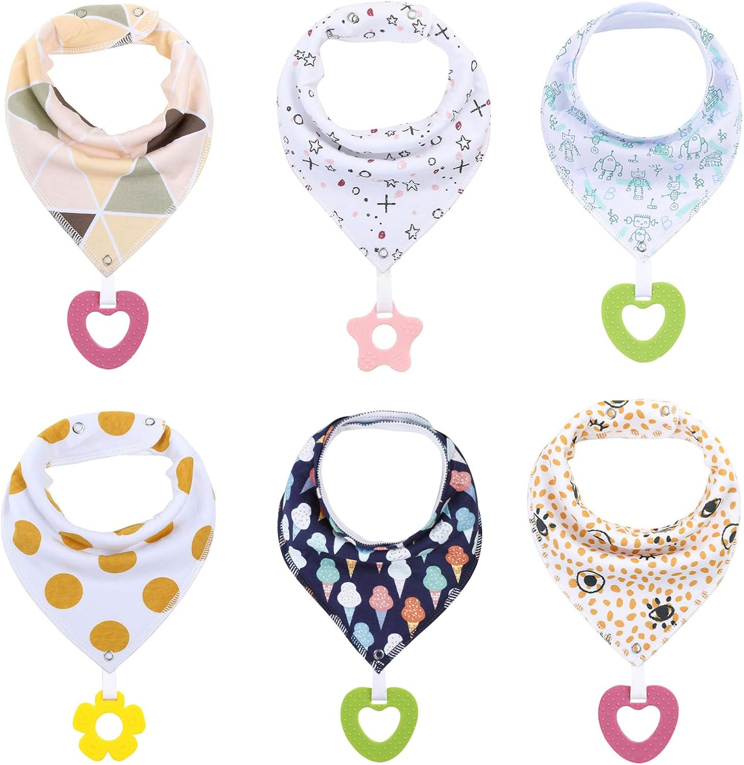 Baby Bandana Drool Bibs 6-Pack and Teething Toys 6-Pack Made with 100% Organic Cotton for Teething and Drooling, Absorbent and Soft Unisex image number 4