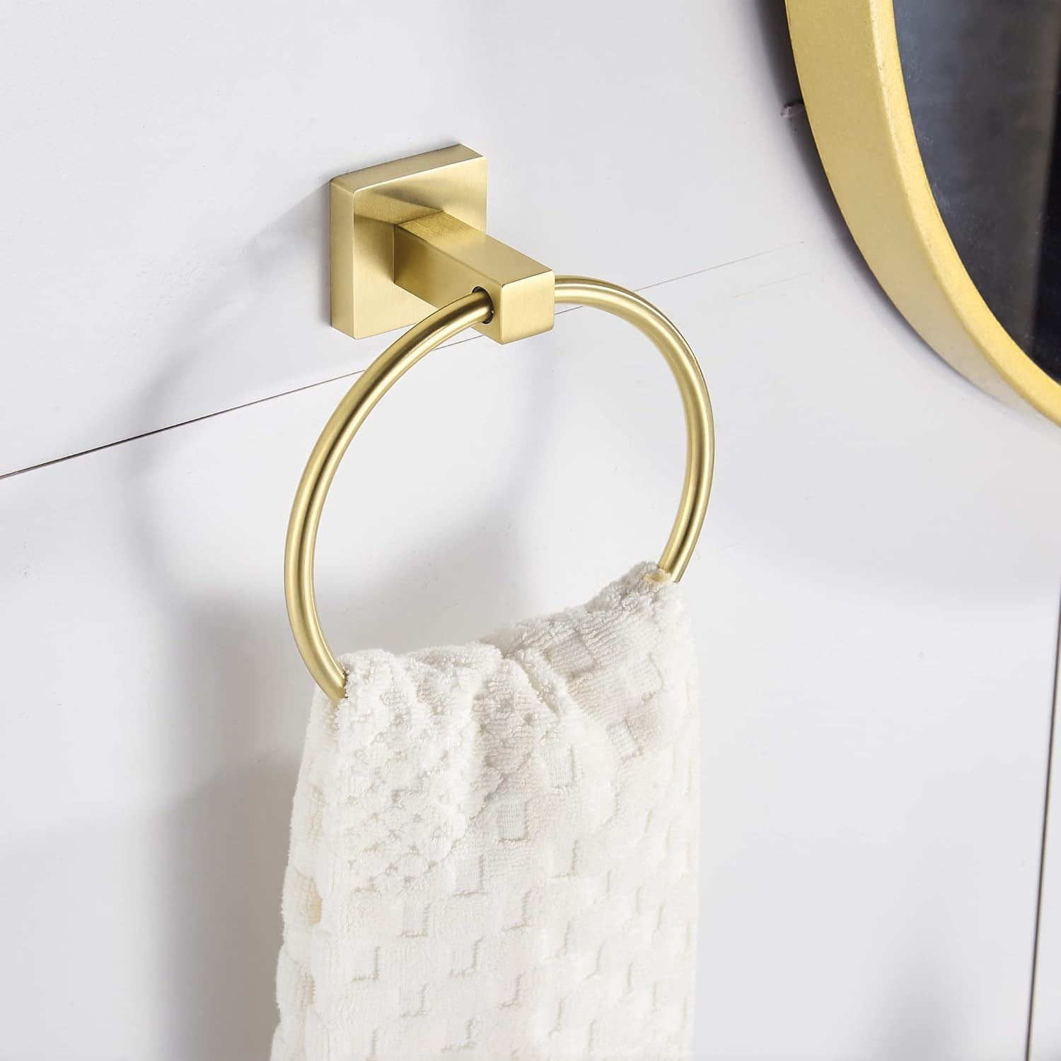 Gold Toilet Paper Holder Set &mdash; Forbath Bathroom Accessory Hand Towel Ring 2 Pieces,Brushed Bass Toilet Tissue Roll Holder Stainless Steel Square Base Wall Mount Towel Holder image number 2