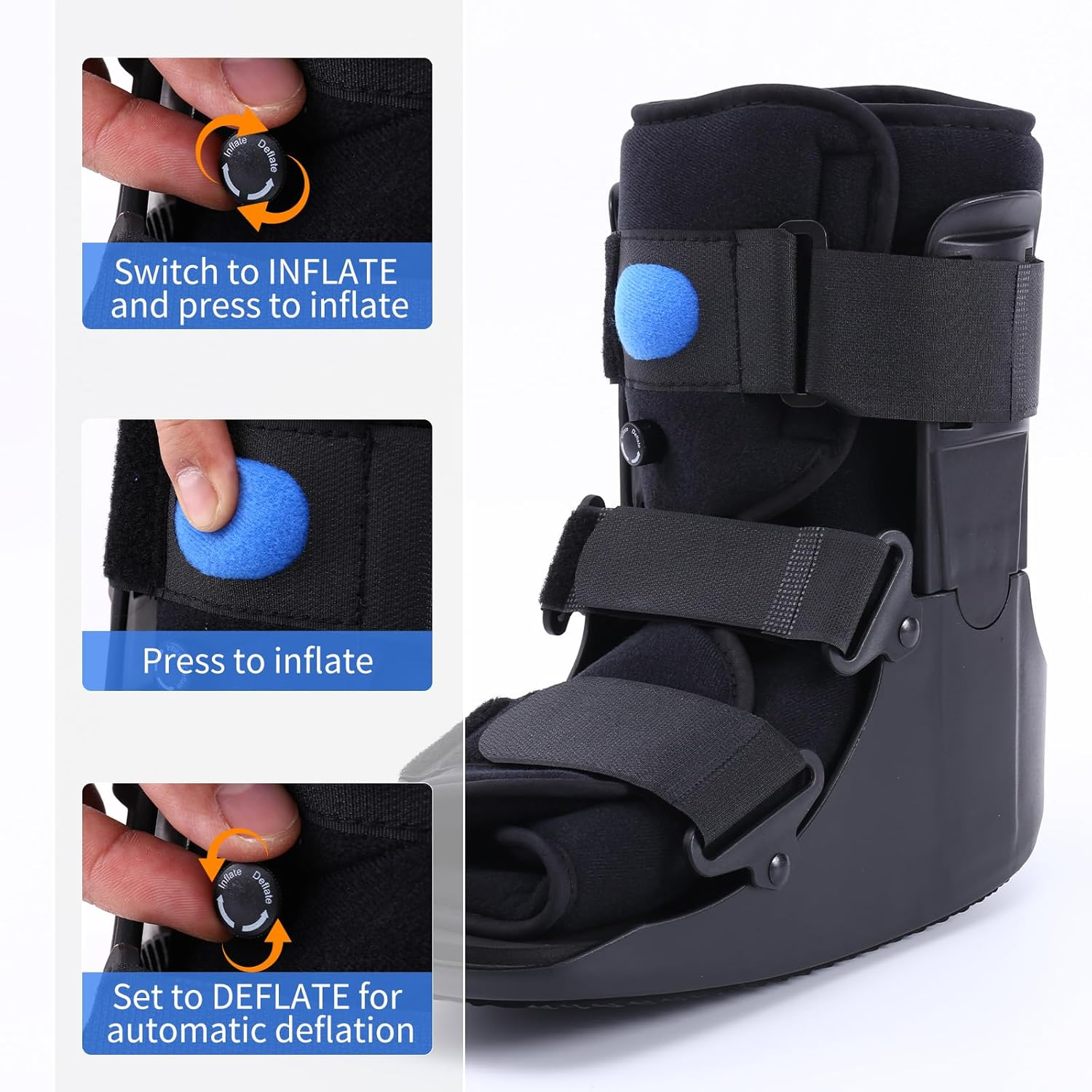 Short Walker Fracture Boot Air Walker Boot Inflatable Walking Boot for Fractures, Achilles Tendon Surgery, Acute Ankle Sprains, Broken Toe Foot, Injury Recovery Black (S) image number 4