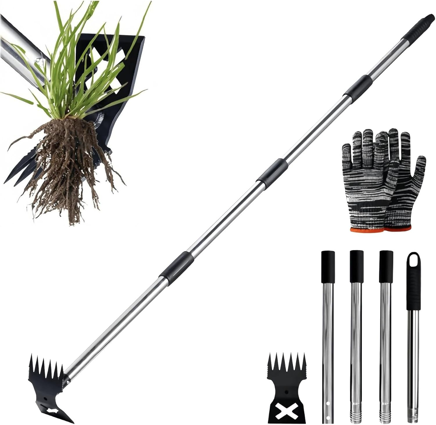 Weed Puller Tool with Extendable Handle, 2-In-1 Manual Weeder & Garden Hoe, Heavy Duty Weed Remover for Lawn, Yard and Garden image number 1