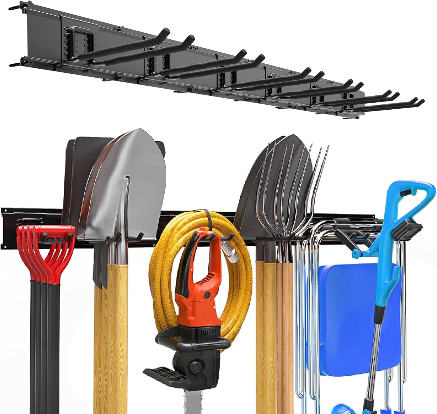 Garage Garden Tool Organizer Wall Mount, Heavy Duty Garage Tool Storage Rack 64 Inches, Max Load 440Lb - Shovel, Rake, Folding Chair, Weed Eater Storage image number 4