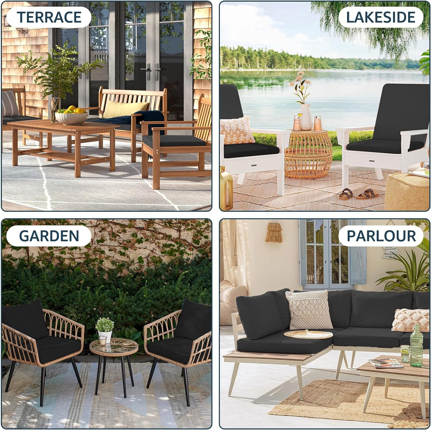 2Pcs Patio Seat Cushion Covers Waterproof Cushion Covers Patio Seat Cushion Slip Covers Cushion Slipcovers for Outdoor Furniture Patio Cushion Slipcovers with Zipper for Patio Garden Backyard (Black) image number 2