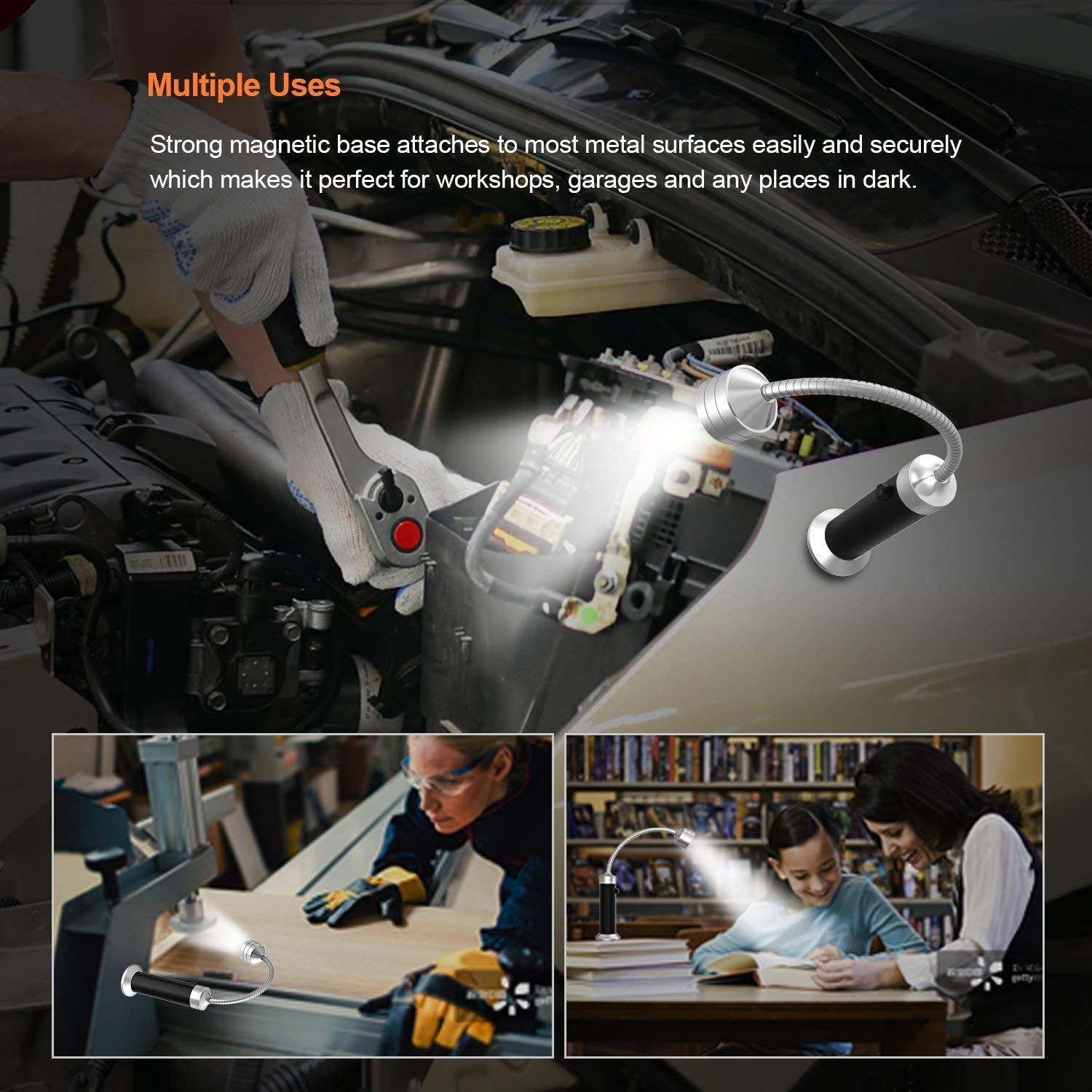 FIREOR Barbecue Grill Light Magnetic Base Super-Bright LED Lights-360 Degree Flexible Gooseneck, Weather Resistant, Powerful LED BBQ Light (2 Pack, Black) image number 3