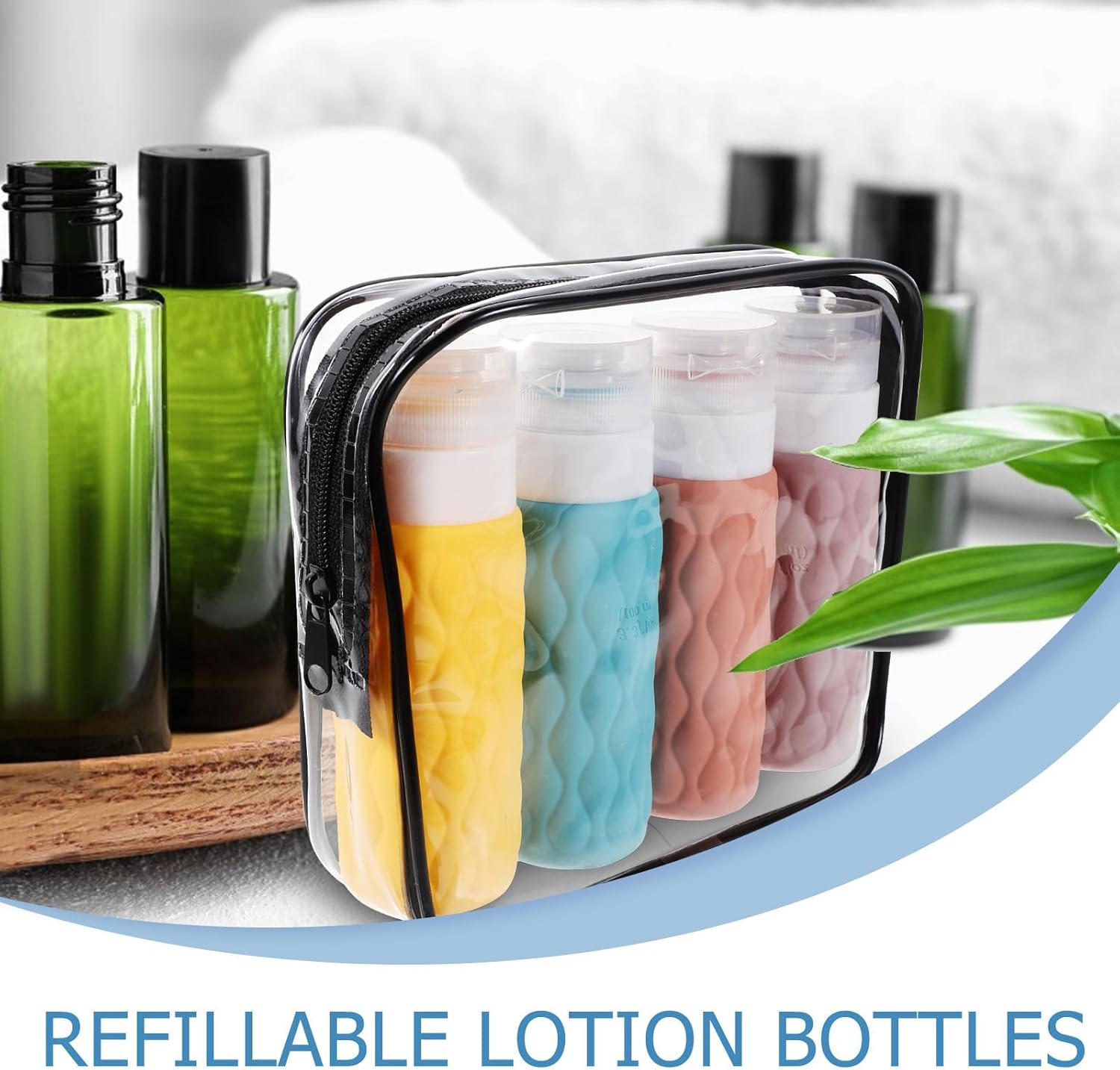 TEHAUX 5Pcs 100Ml Silicone Travel Bottles Set with Pouch, Refillable Shampoo and Conditioner Containers, Leakproof Bathroom Liquid Soap Dispensers for Travel Toiletries image number 4