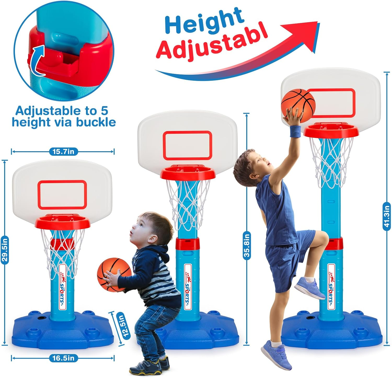 Basketball Hoop Indoor Outdoor Toys for Toddlers 1-3, Kids Basketball Hoop with 3 Balls, Adjustable Mini Basketball Goal, Christmas Birthday Sports Toys Gift for Baby Boys Girls Age 1 and Up image number 6