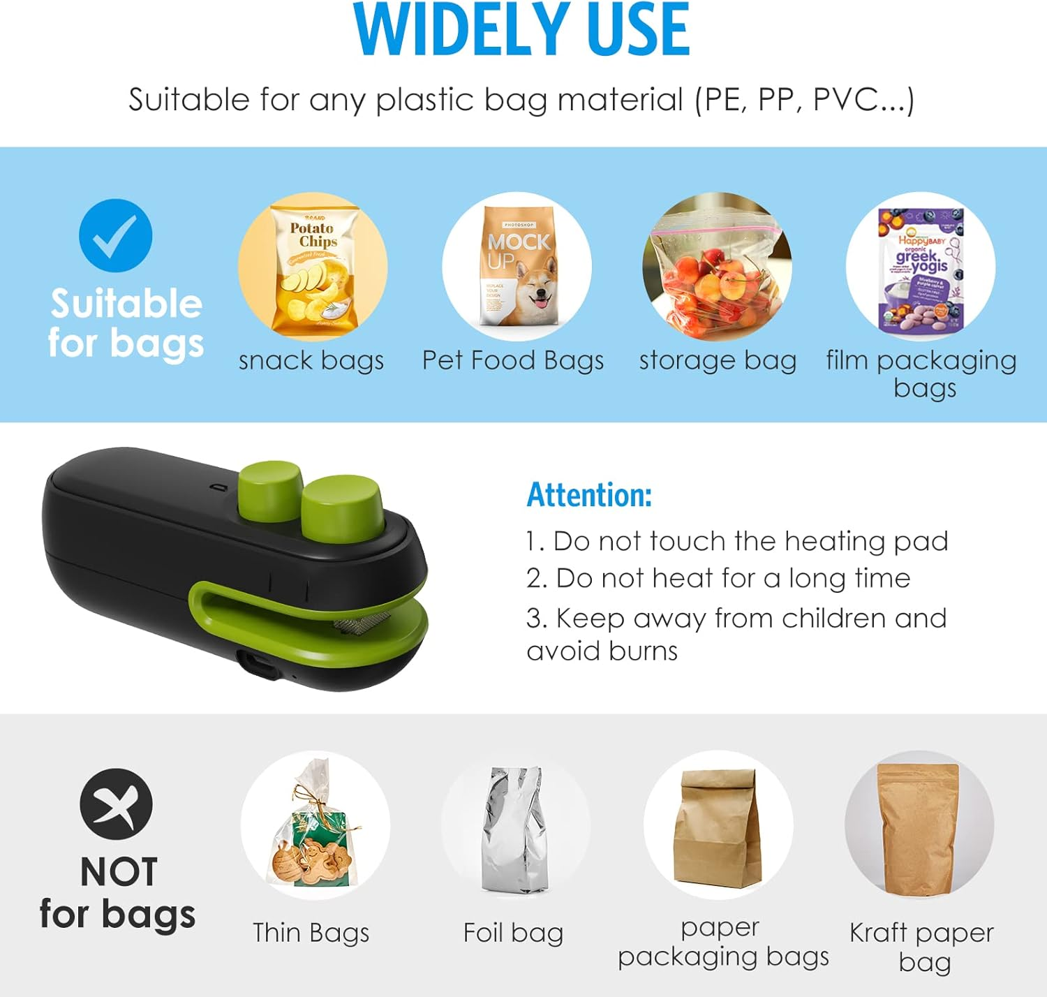 AMIR Mini Bag Sealer, Handheld Heat Sealer, 2 in 1 Plastic Bag Sealer, Portable Heat Vacuum Sealer, Rechargable Mini Sealing Machine, for Plastic Bags Chip Bags Food Storage -Black