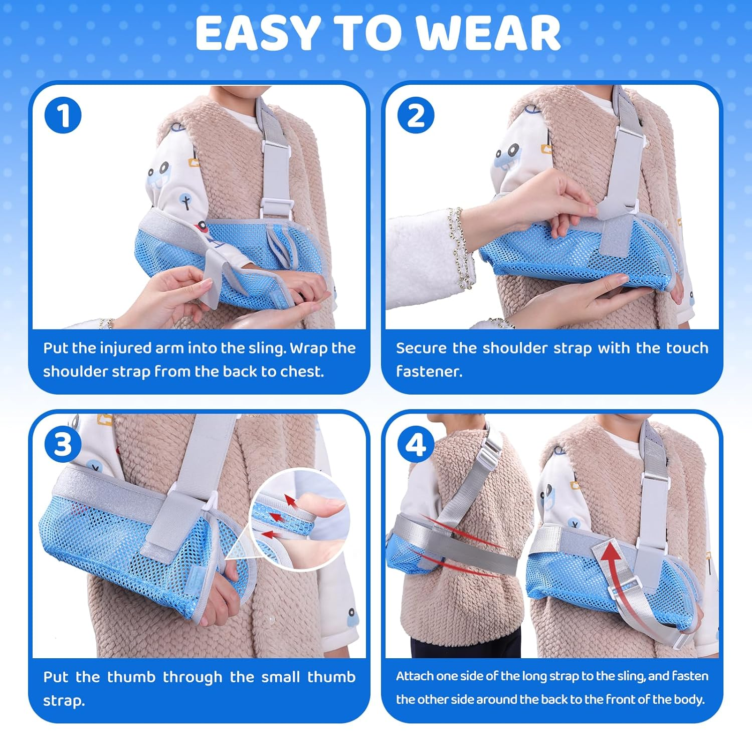 Arm Sling for Kids, Arm Brace with Support Plate, Arm Support Sling Shoulder Immobilizer for Children Shoulder Injury, Suit for Left and Right Arms, Boy and Girl(Blue,Xs) image number 1