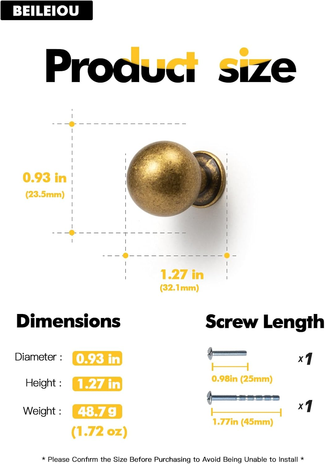 BEILEIOU Antique Brass Cabinet Knobs Classic Vintage Retro Drawer Knobs Kitchen Cupboard Bathroom Dresser Cabinet Hardware Handles Zinc Alloy (2, Antique Brass, Knob) - 2, Antique Brass image number 3