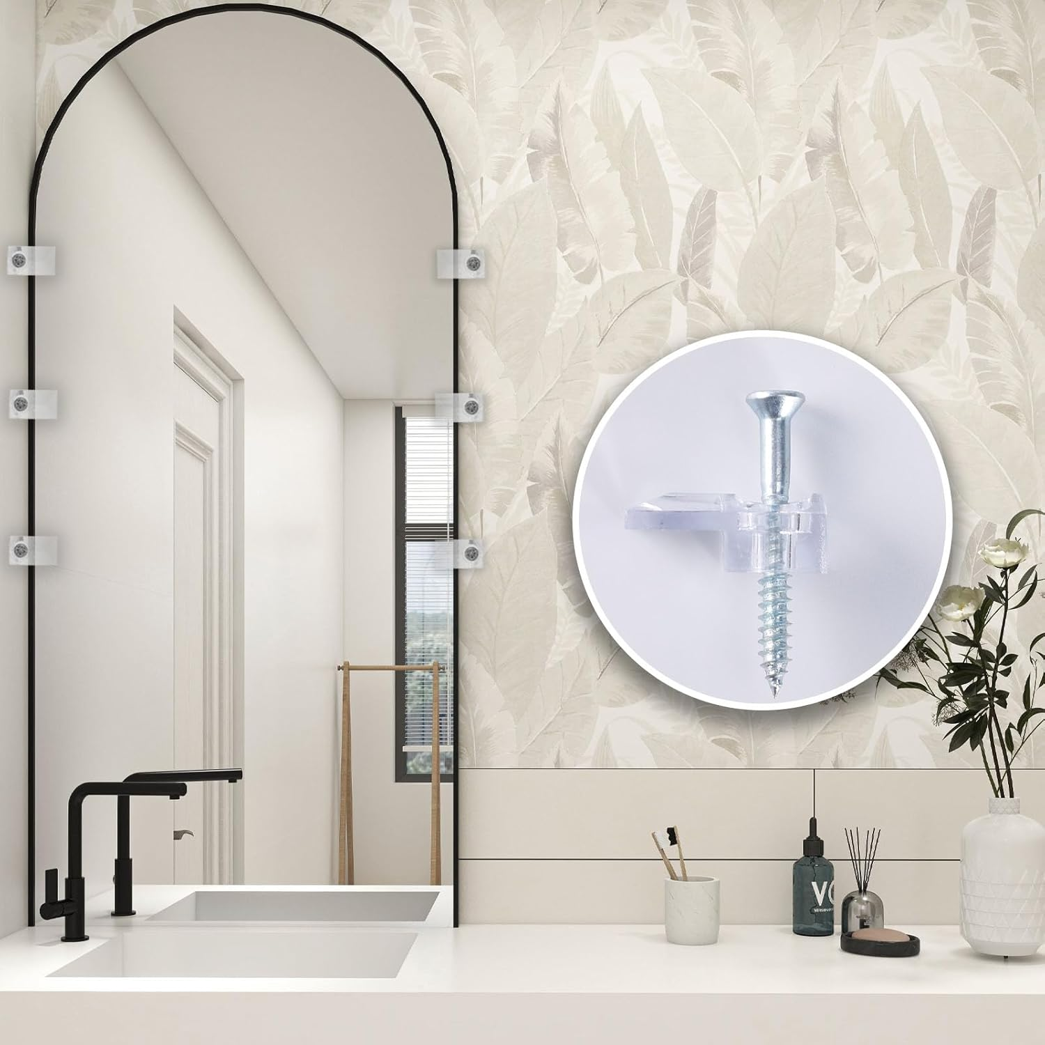 40 Set of Mirror Holder Clips Kit, Glass Retainer Clips Kit, Clear Plastic Mirror Mounting Clips Crystal Mirror Hanging Hardware Frameless Kit for Fixing Mirror Cabinet Door (Clear) image number 1