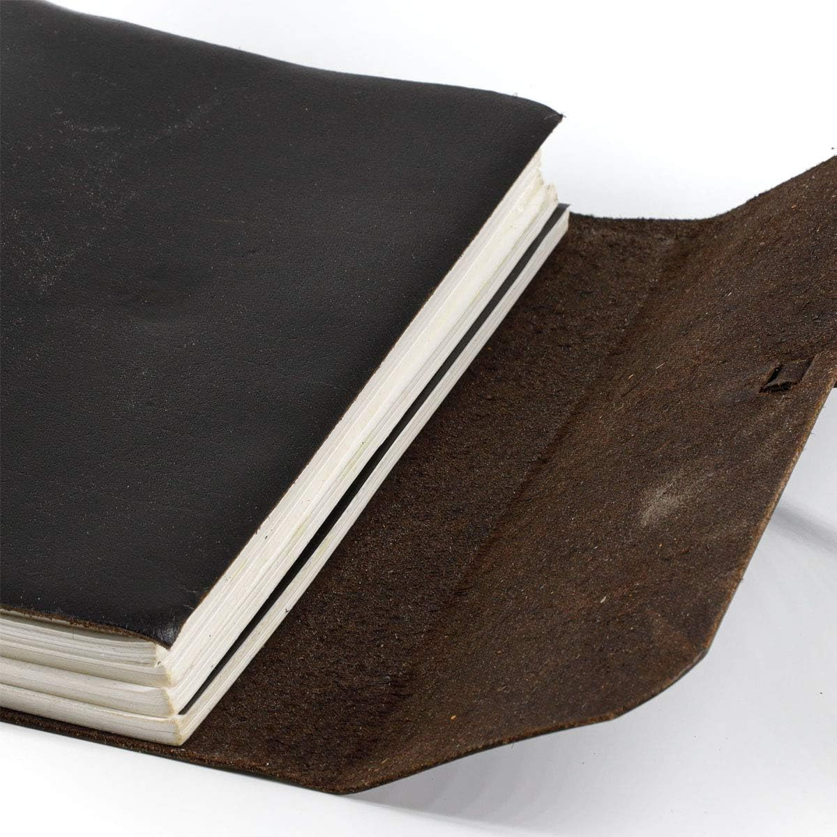 Komalc Handmade Leather Journal/Writing Notebook Diary/Bound Daily Notepad for Men & Women Unlined Paper Medium, Writing Pad for Artist, Sketch 7 X 5 Plain Black image number 2