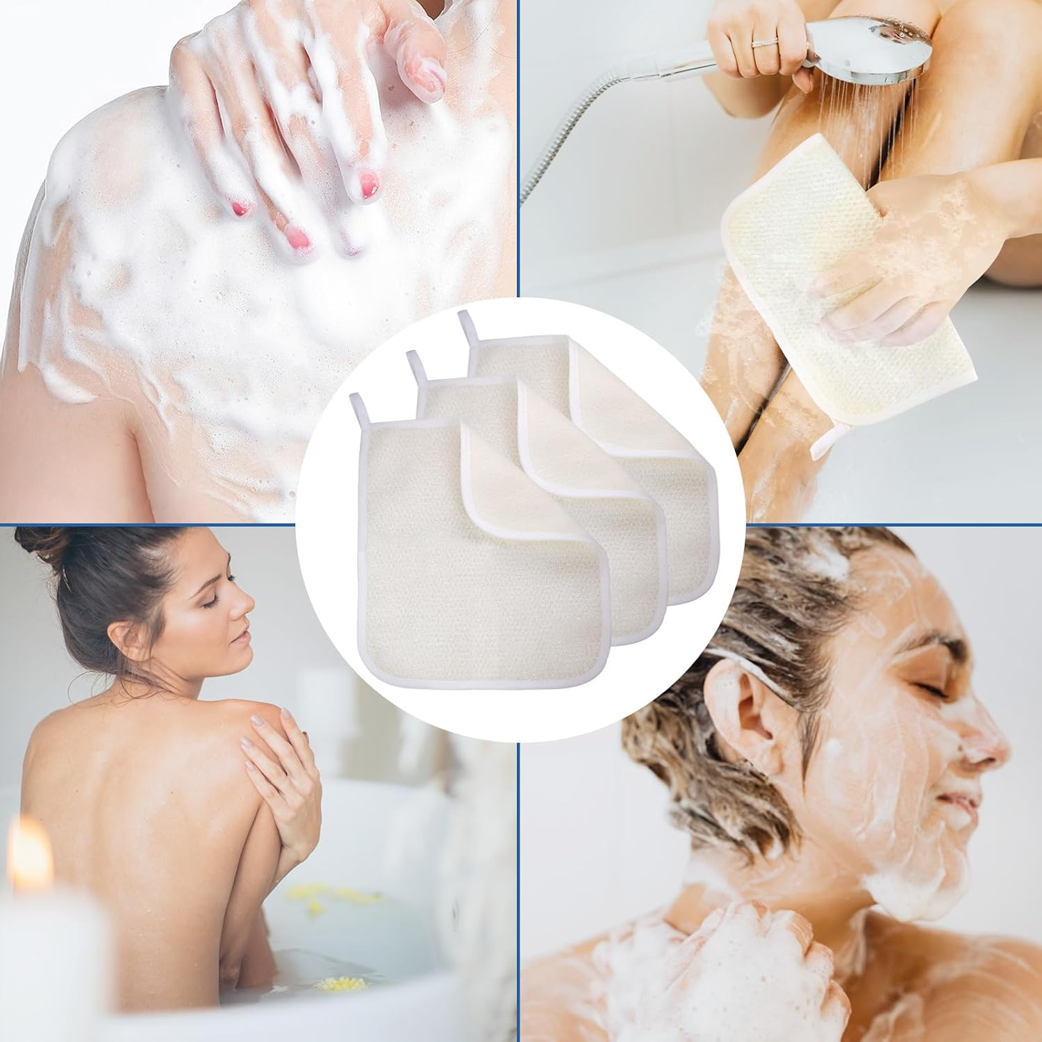 Exfoliating Washcloth (3 Pack), Shower Cloth for Body and Face Exfoliator Scrubber, Two Sides Exfoliate Shower Rag Wash Cloths Nylon Cotton Loofah Sponge Scrub Towel Estropajos Para El Cuerpo image number 5