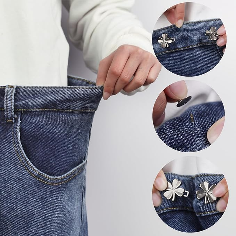 Adjustable Jeans Button 4-Pack | No-Sew Pant Waist Tightener for Loose Pants/Shorts/Denim | Zinc Alloy Detachable Clips for Weight Loss, Pregnancy & Curvy Fit (Multi-Color) image number 3
