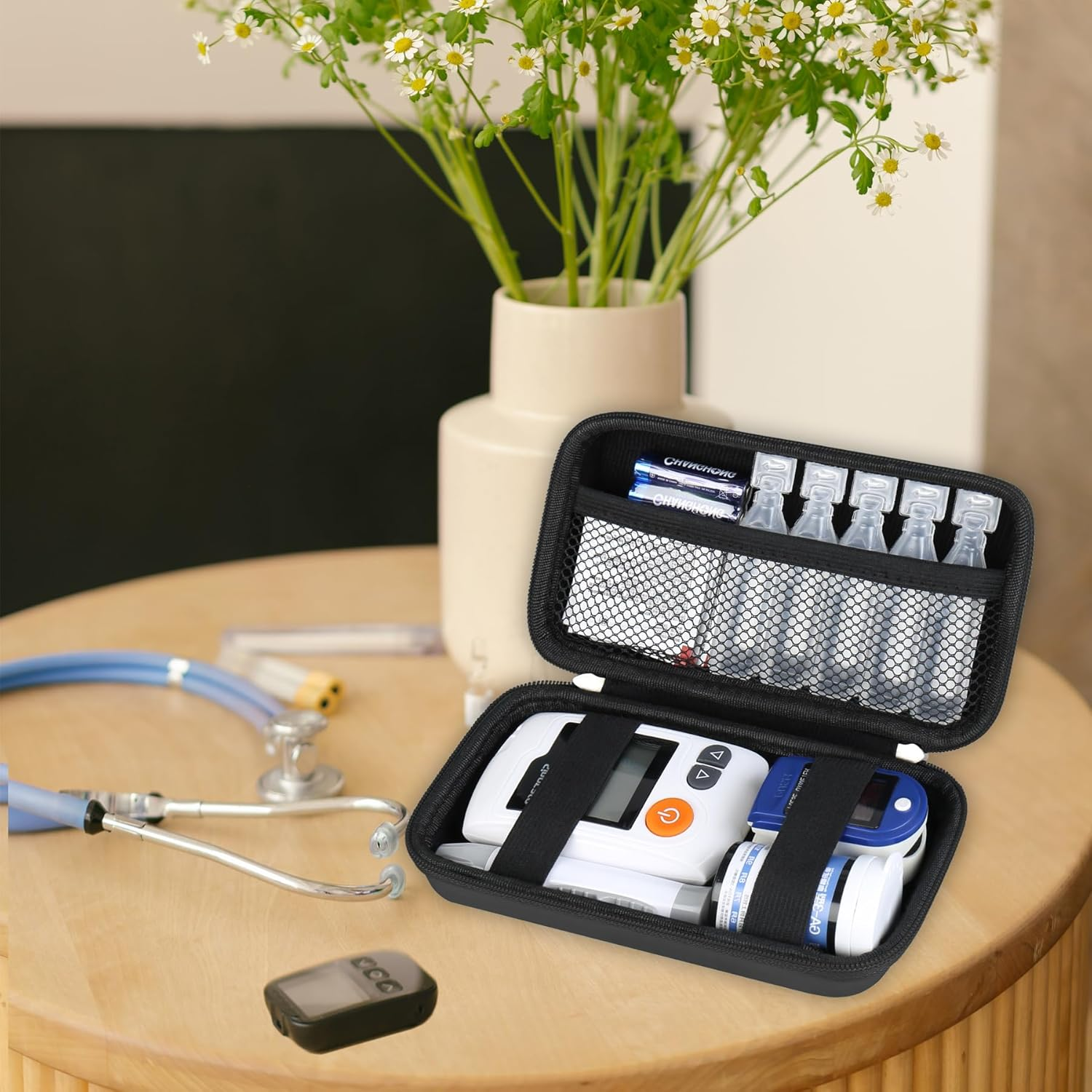 Diabetic Supplies Hard Case Diabetic Supply Organizer Bag Carrying Case for Diabetes Testing Kit Blood Glucose Monitor Kit with Blood Sugar Glucometer Test Strips Lancing Device Lancets, Black
