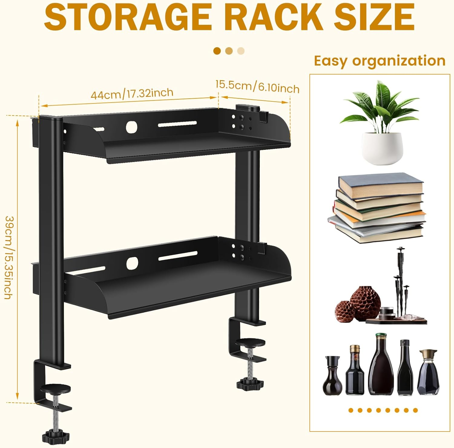 DJAPWPX Clamp on Desk Shelf, 2 Tiers Desktop Clamp Organizer, Easy to Install Table Mount Shelf, Space Saving Desktop Shelf for Office Sturdy Table Accessories image number 4