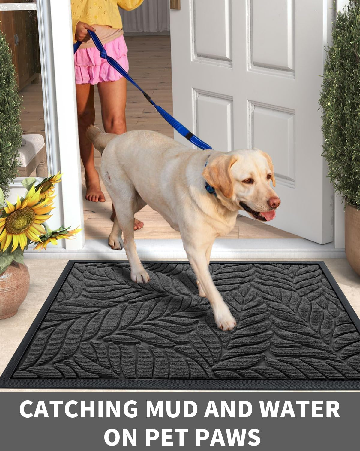 Yimobra Door Mat outside Entrance, All-Season Waterproof Indoor Outdoor Doormat, All-Weather Non-Slip Welcome Mats for Front Door, Low Profile, Patio Porch, 29.5X17, Grey image number 4