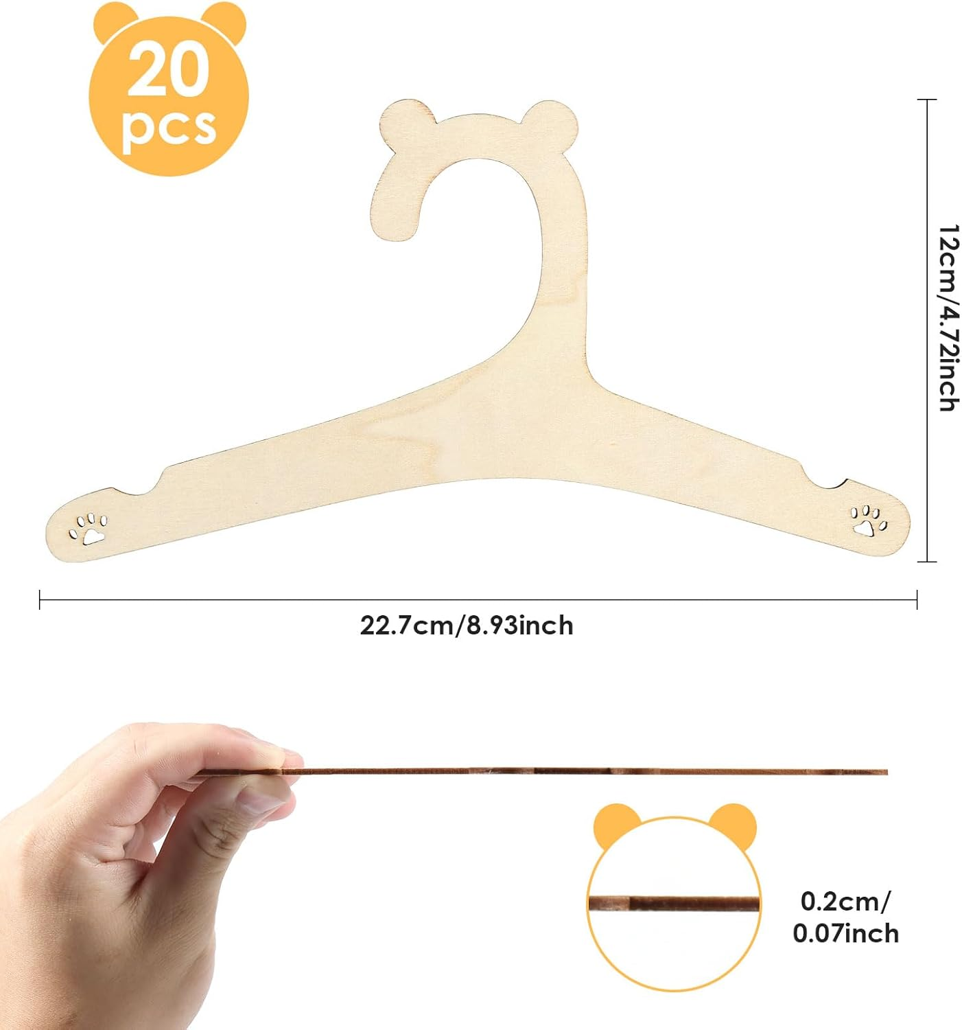 20 Packs Kids Wooden Hangers, Wooden Baby Hangers for Baby Clothes 9 Inch Mini Toddler Children Clothes Hanger Cute Crown/Bear/Rabbit Ear Baby Girl Boy Hanger Toddler Infant Hanger for Baby (Style A)