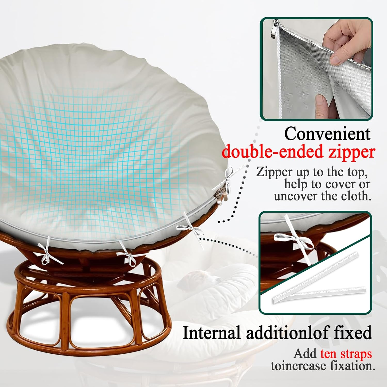 Iceberg Elf Papasan Cushion Cover Only,(For 40In-50In Outdoor Papasan Chair Cushion Covers) Beige Zipper Design for Easy Closure and Removal, Silky Smooth Fabric