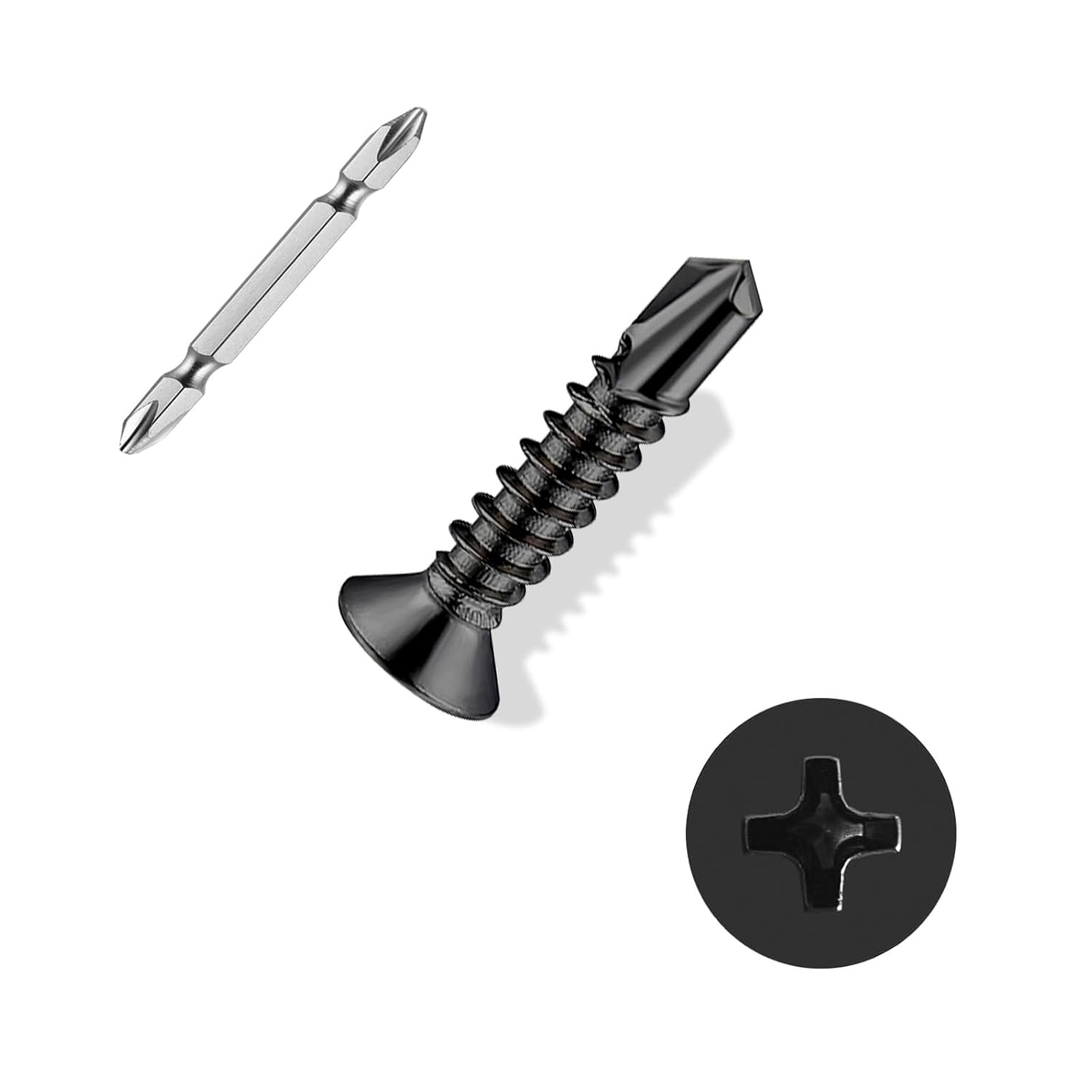 #8&times;3/4&Prime; Sheet Metal Screws 300Pcs, 410 Stainless Steel Black Flat Head Self Drilling Screws image number 6