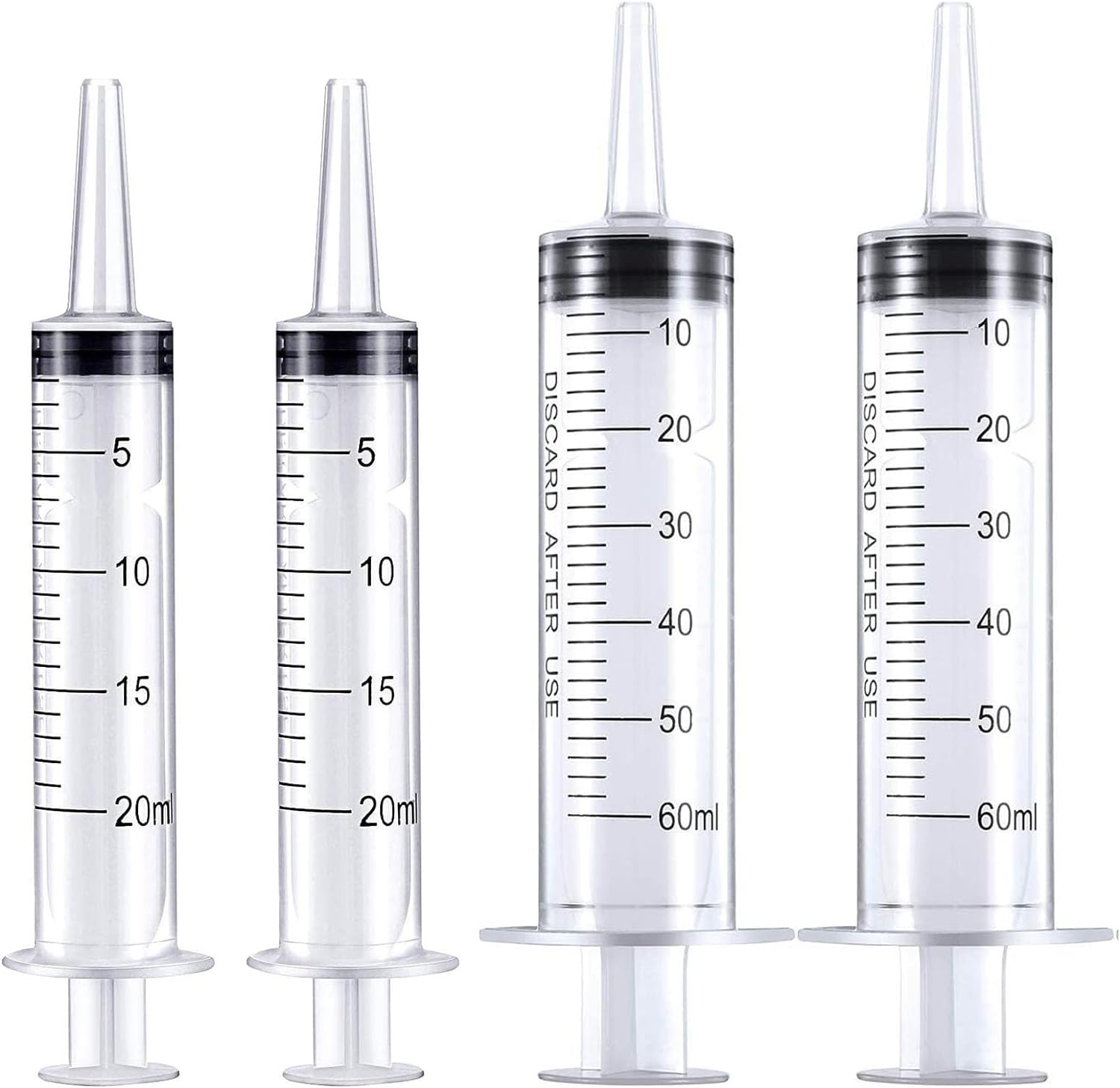 2Pcs 60Ml Syringe&2Pcs 20Ml Syringe, Large Plastic Syringes with Caps No Needle for Applicator Industrial Experiments Pet Feeding image number 4