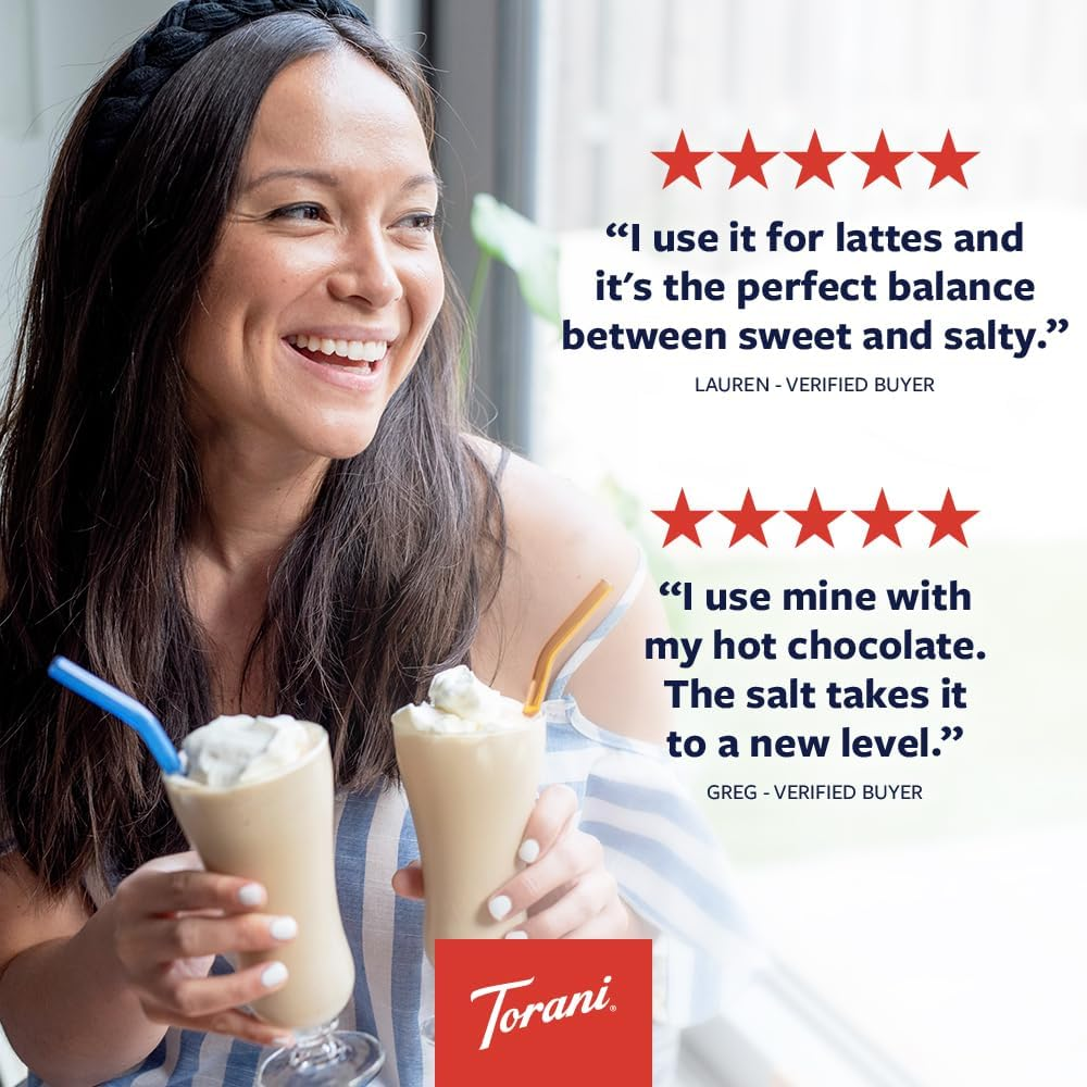 Torani Salted Caramel Coffee Syrup (750Ml) - Pure Cane Sugar Coffee Syrups for Lattes, Hot Chocolates, Macchiatos & Dessert Drinks - Sweet & Salty Taste, Vegetarian-Friendly image number 3