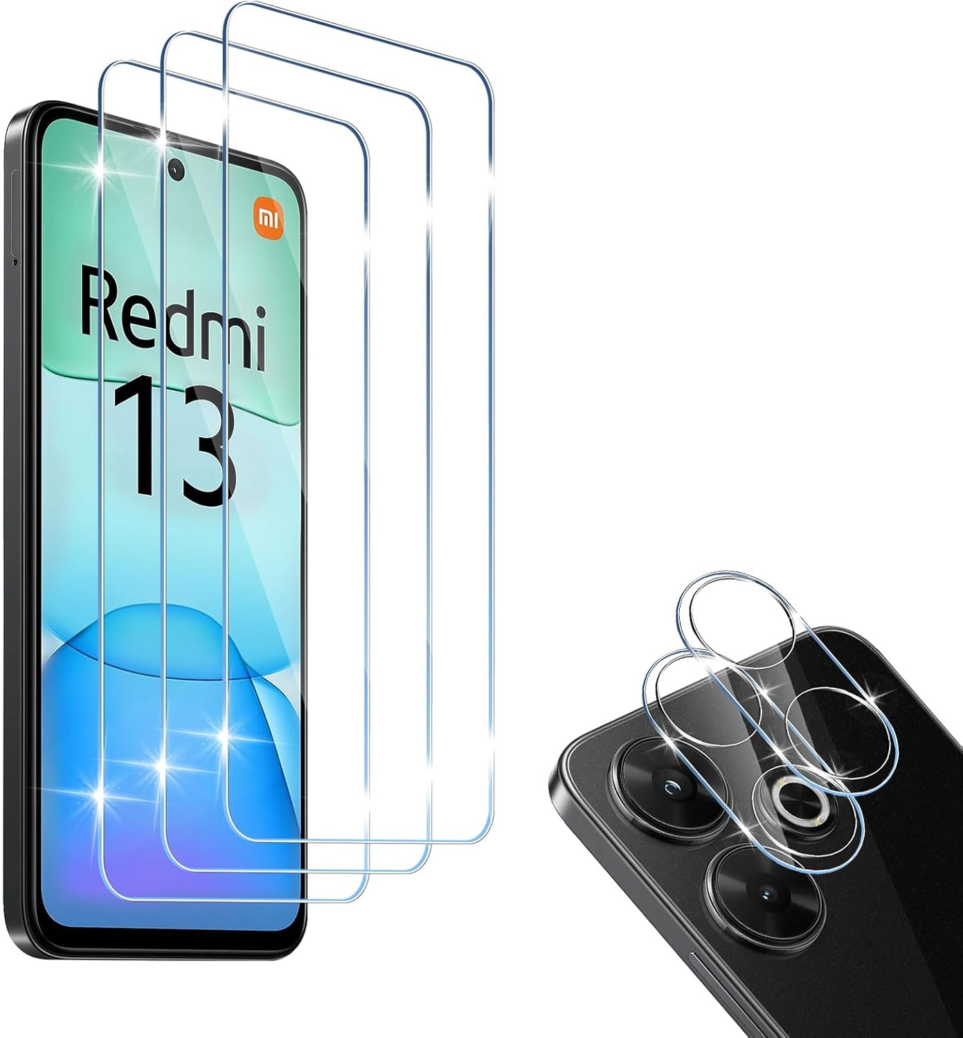 Hidwee Tempered Glass Screen Protector Compatible with Xiaomi Redmi Note 13 Pro 5G (Not for Note 13 Pro 4G), Pack of 3 Protective Glass and 2 Camera Protection, 9H Hardness Anti-Scratch HD Anti-Bubble