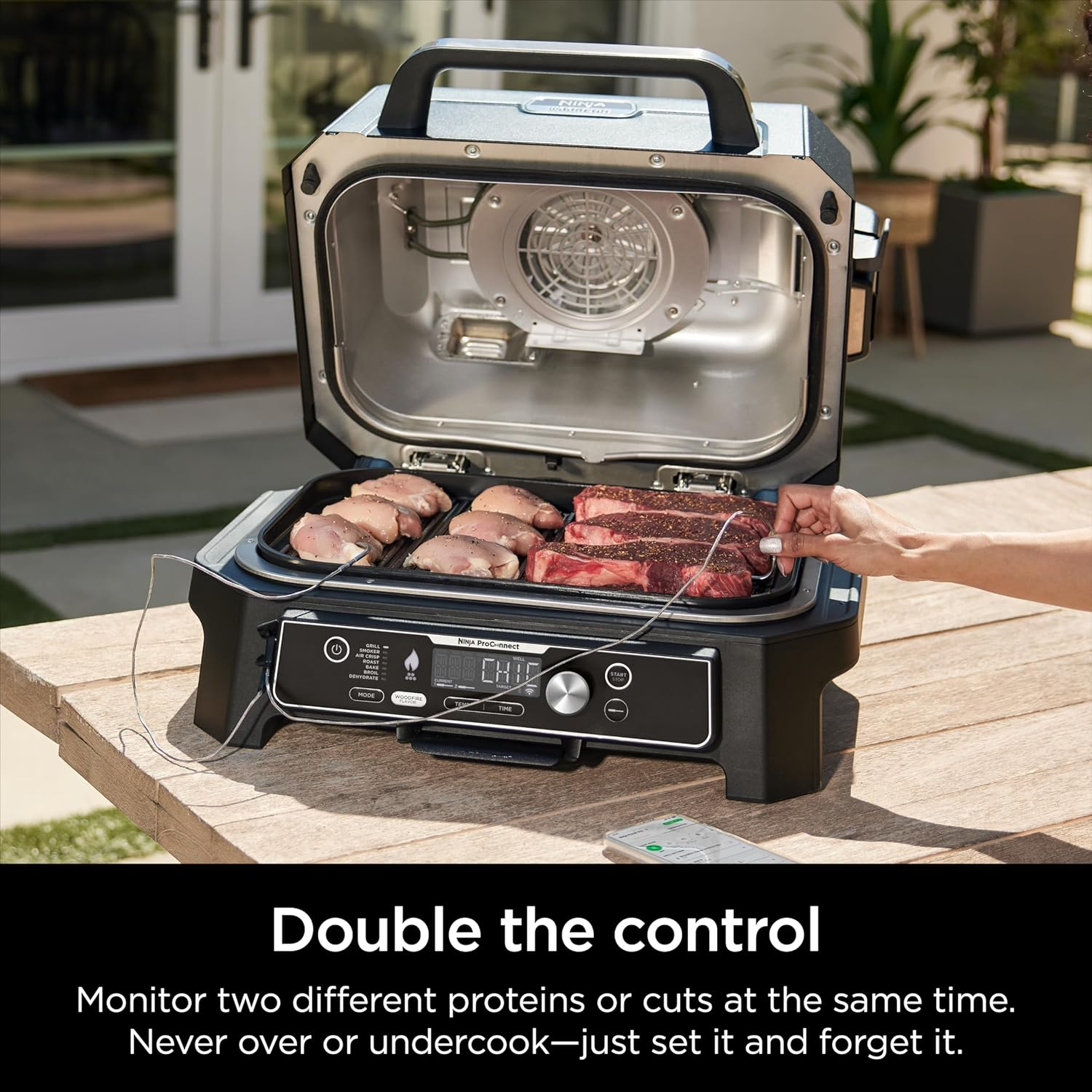 Ninja XSKPROBEXL Woodfire Smart Thermometer, Compatible with OG900 Series, Additional Thermometer to Monitor Multiple Proteins, Controlled Grilling and Smoking, Includes Dual Storage Box, Black/Silver