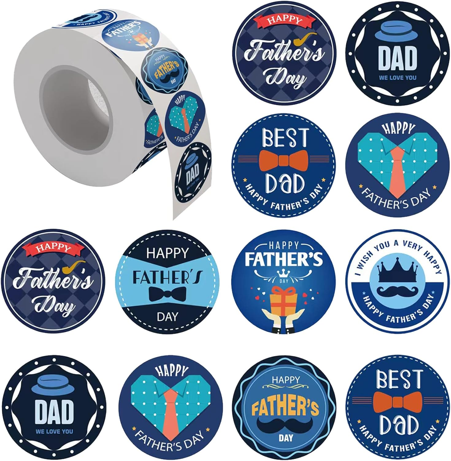 HADDIY Happy Father'S Day Stickers,500 Pcs 1.5 Inches Dad Stickers Lables in Bulk for Father Day Cards,Envelopes Seals,Cookies,Box and Gifts Wrapping Decoration