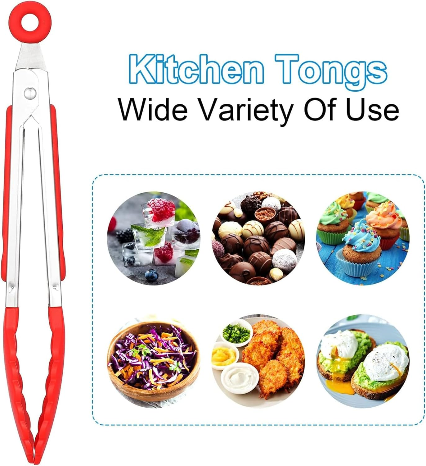 7 Inch Mini Serving Kitchen Tongs with Silicone Tips, Stainless Steel Tongs for Salad, Grilling, Frying and Cooking, 4 Pieces image number 5