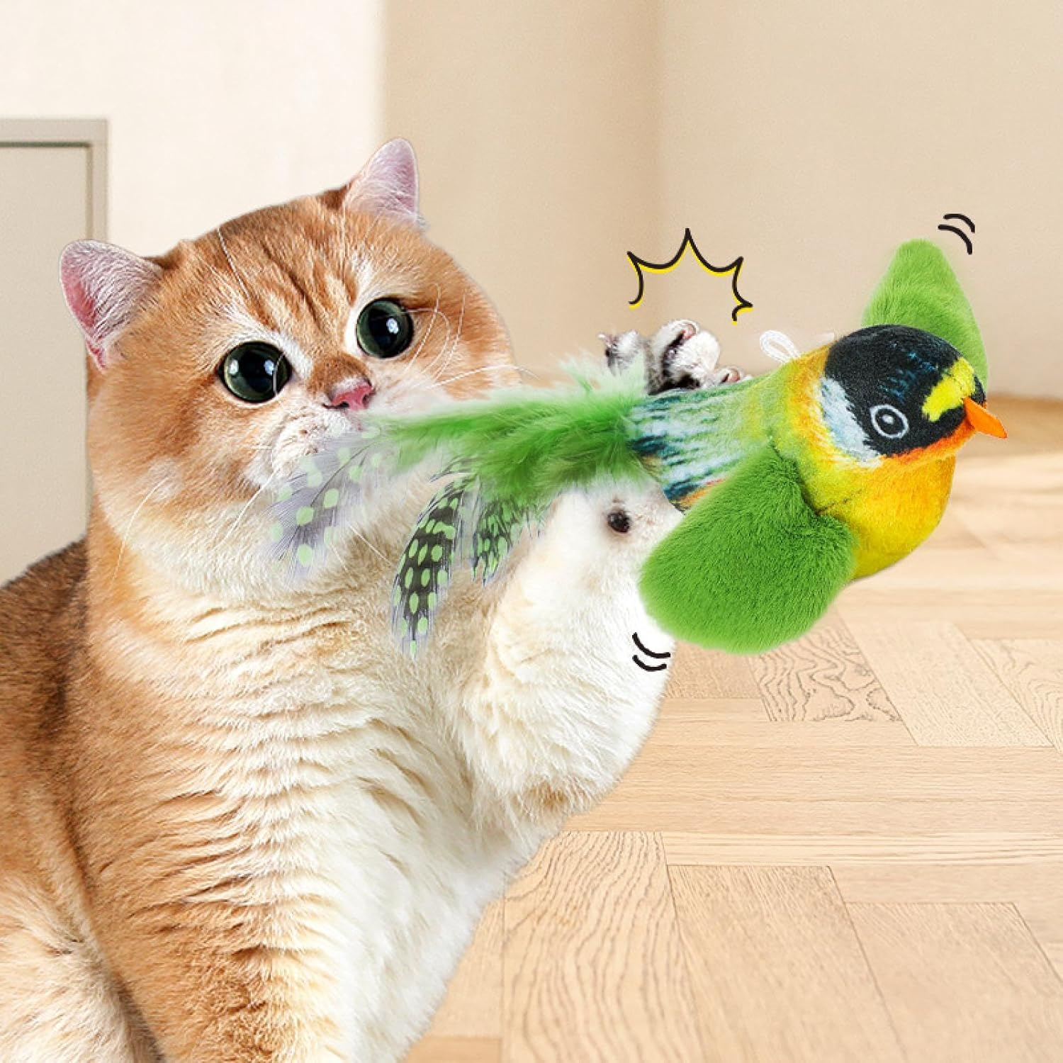 Cat Toys Vocalize Feathers, Birds, Kittens Nibble Toys, Cat Teasing Stick Supplies (Know More Blue) image number 3