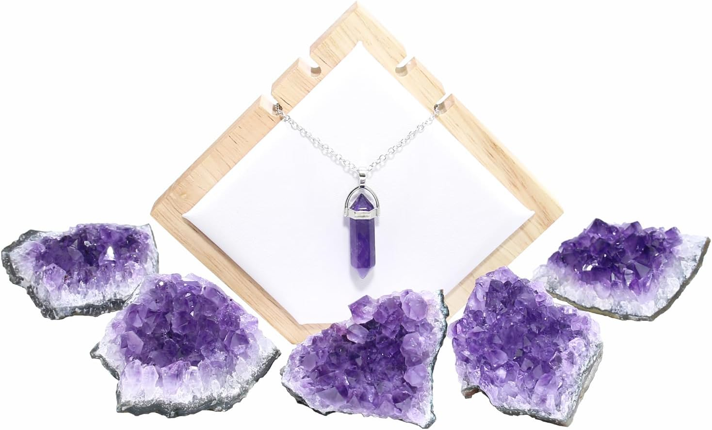 Amethyst Crystals with Amethyst Wand Necklace, Amethyst Clusters, Amythestyst Crystals, Purple Crystal, Amathesis Crystal, Raw Amethyst Stone, Natural Amethyst Geode, about 0.2 Lb image number 3