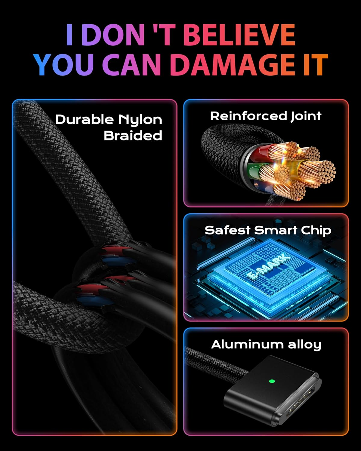 STOUCHI 140W USB C Mag-Safe 3 Cable USB Type C to Mag Safe 3 Charging Cable Compatible with Macbook Pro 2023(M2,14/16Inch)/2021(M1), Macbook Air 2024(M3,13/15 Inch)/M4 2025 Nylon Braided 2M/Black image number 4