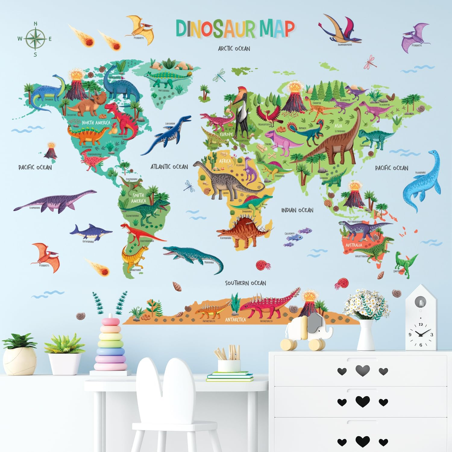DECOWALL DL3-2415 Xlarge Dinosaur World Kids Wall Stickers (Xlarge 151 X 106Cm) Nursery Educational Decals Home D?Cor Travel Boys International Colorful Learning Nation Worldwide Playroom Bedroom image number 5