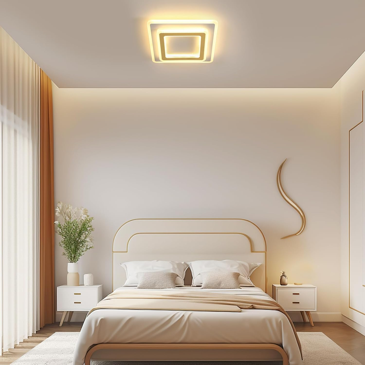 Modern Ceiling Lamp, 44W LED Ceiling Light Square Ceiling Light, Gold Acrylic Ceiling Light for Bedroom, Living Room, Dining Room, Hallway, Warm Light 3000K, Day 30 Cm image number 4