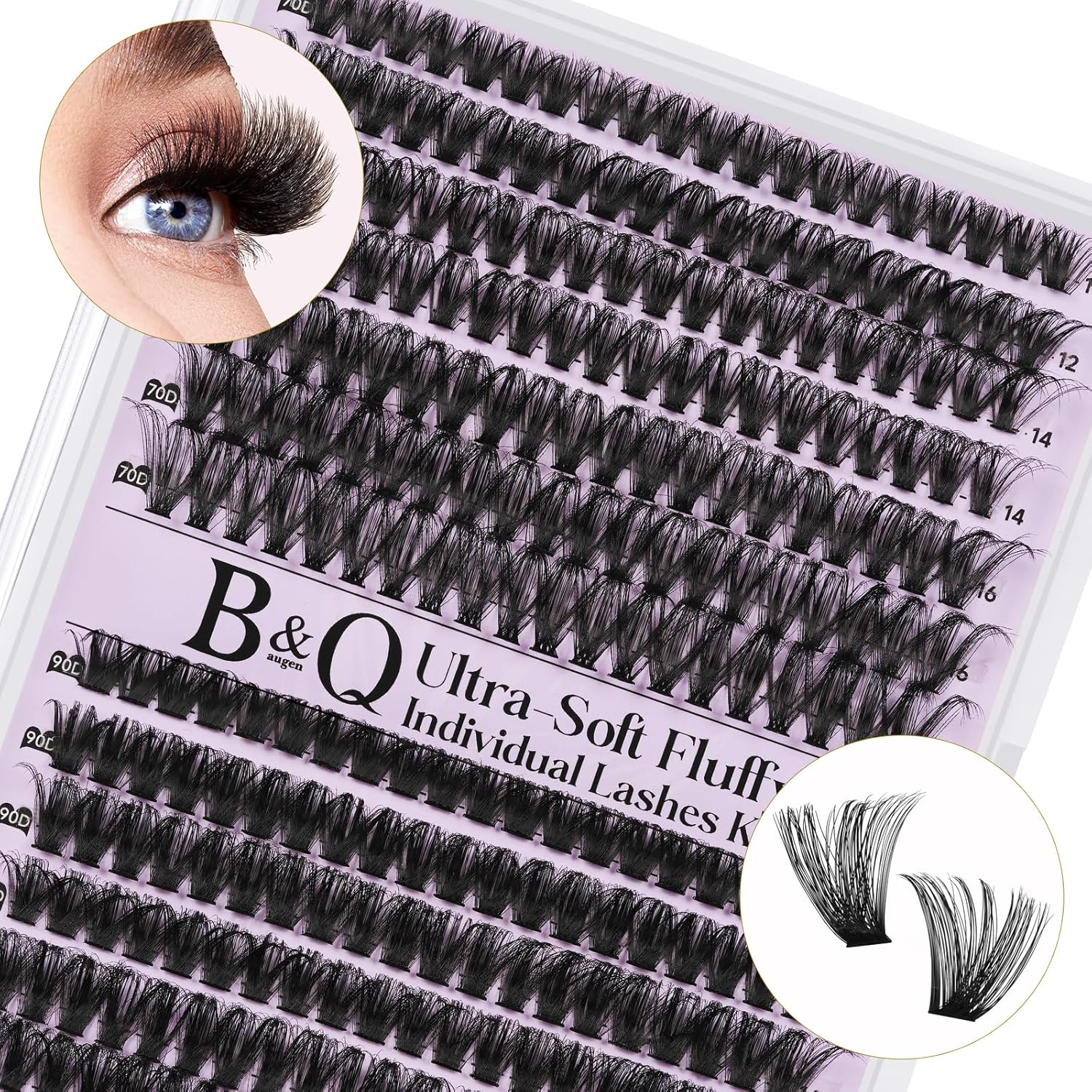 B&QLASH Fairy Lash Clusters Kit 8-18 MIX Natural Lashes Clusters Manga Lashes Invisible Band 144 Pcs Eyelash Extension Set with Lash Bond and Seal&Tweezer (Set-Fairy)