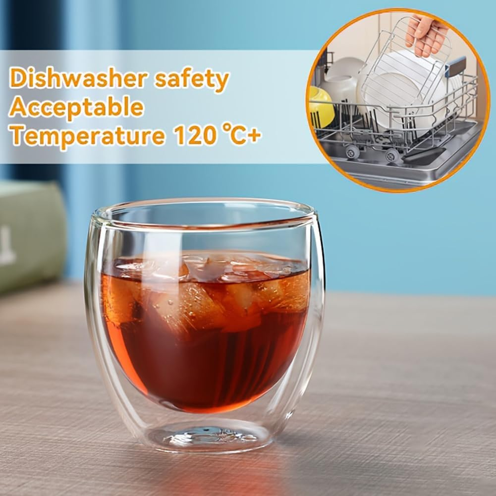 Double Walled Espresso Cups Set of 6, 2.7Oz Clear Expresso Coffee Mugs, Glass Espresso Shot Cup Set, Double Wall Glasses for Latte Cappuccino Cocoa Milk Cafe Juice Tea, 80ML image number 4