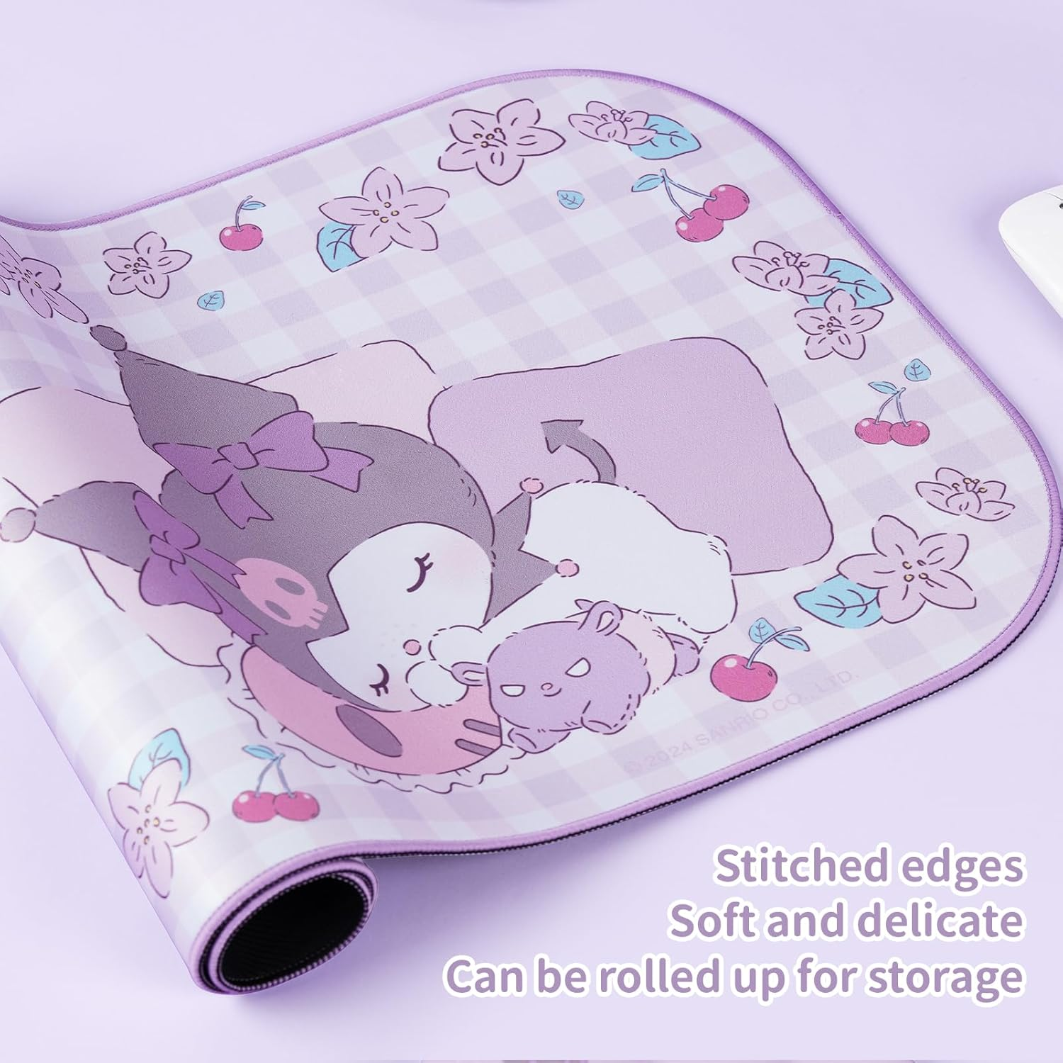 Kuitmor Kawaii Anime Mouse Pad Cute Gaming Mouse Pad,Non-Slip Waterproof Desk Mat for Keyboard,Durable Large Extended Mouse Pad with Bowknot Edge for Office Gaming - KLM Flower Dream image number 5