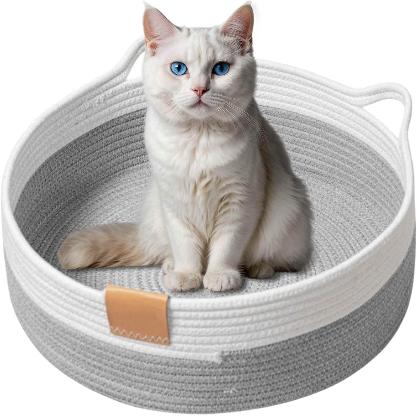 CAPASTEC Woven Cat Bed, 40 Cm Diameter, Foldable Basket Nesting Site, Breathable Pet Lounger, Claw Abrasion-Resistant Universal Kitten Bed, Light Grey image number 5