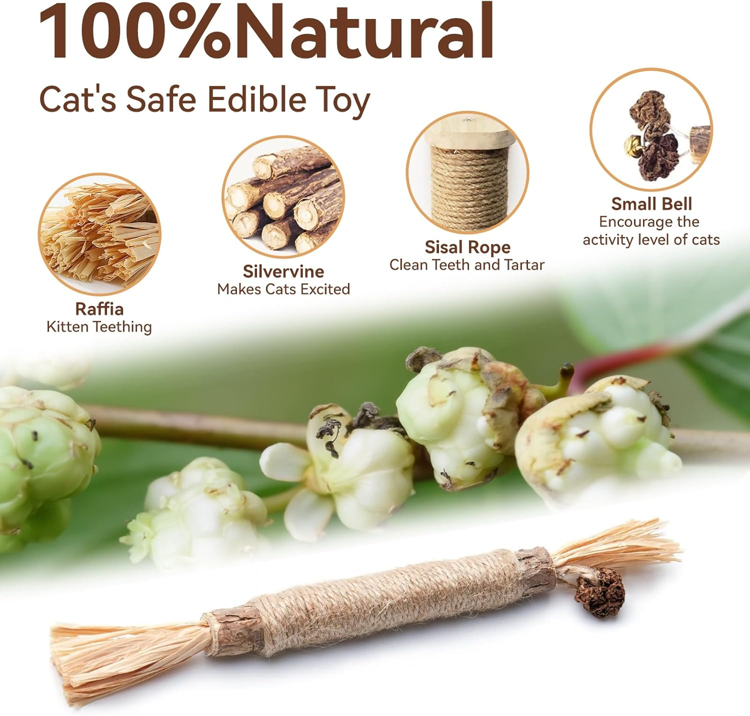 LOVELEDI Natural Silvervine Sticks Cat Toys - 6 Pack Cat Chew Stick Toy for Cats Dental Treats, Kittens Chew Toys Teeth Cleaning for Indoor Cats Interactive, Dental Care Cat Edible Kitty Lick Toys image number 3