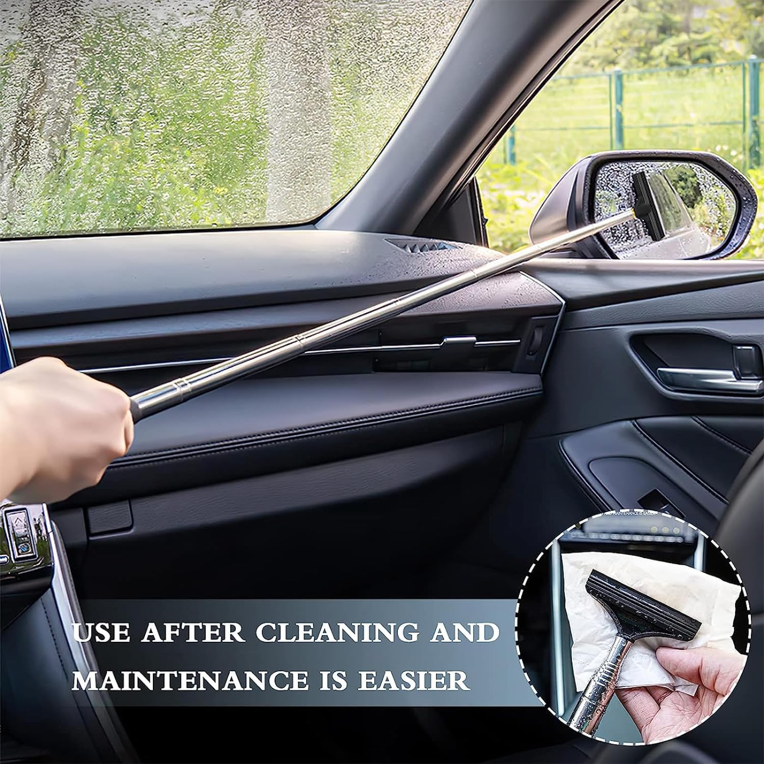 2 Pcs Car Mirror Wiper, 38.6In Handle Car Side Mirror Squeegee, Retractable Car Mirror Squeegee, Side Mirror Squeegee, Mini Squeegee for Rainy Foggy Weather