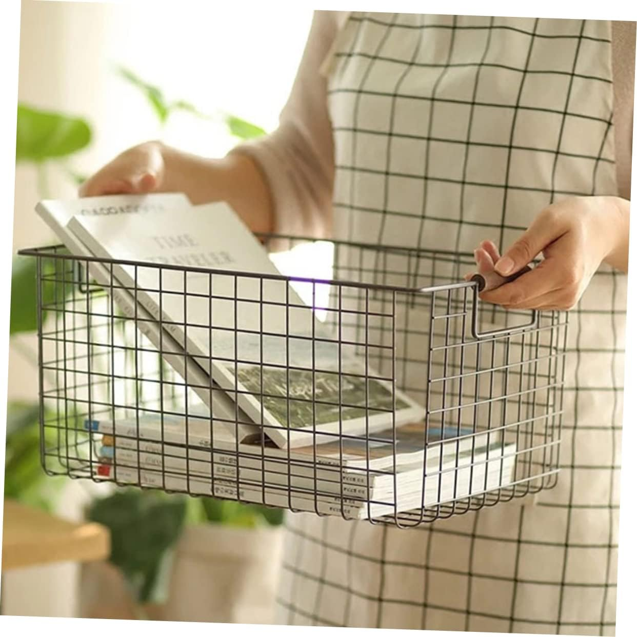 CHILDWEET Retro Wrought Iron Desktop Storage Basket Small Black Sundries Storage Organizer Home Books Snacks Container image number 6