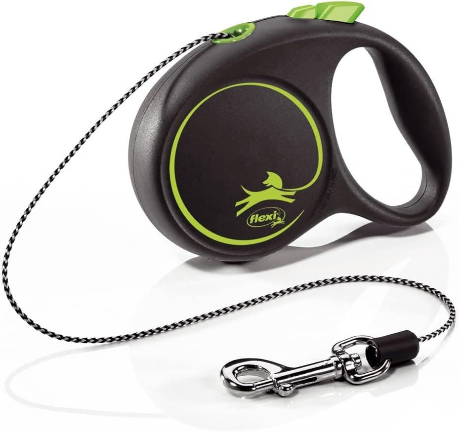 Flexi Black Design Cord Black Medium 5M Retractable Dog Leash/Lead for Dogs up to 20Kgs/44Lbs