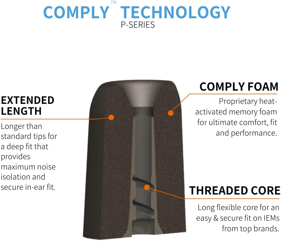 Comply 40-10106-11 Foam Premium Earphone Tips - Professional P-Series (Medium, Black, 3-Pair)