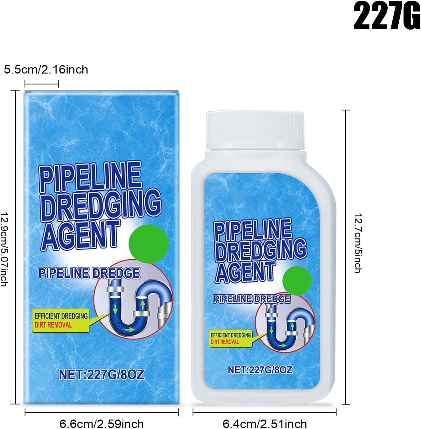 Pipeline Dredging Agent,Quick Drain Toilet Cleaner - Fast Breakdown Unclogger Powder Eliminator for Kitchen Pipeline Shower Sinks Tank image number 1