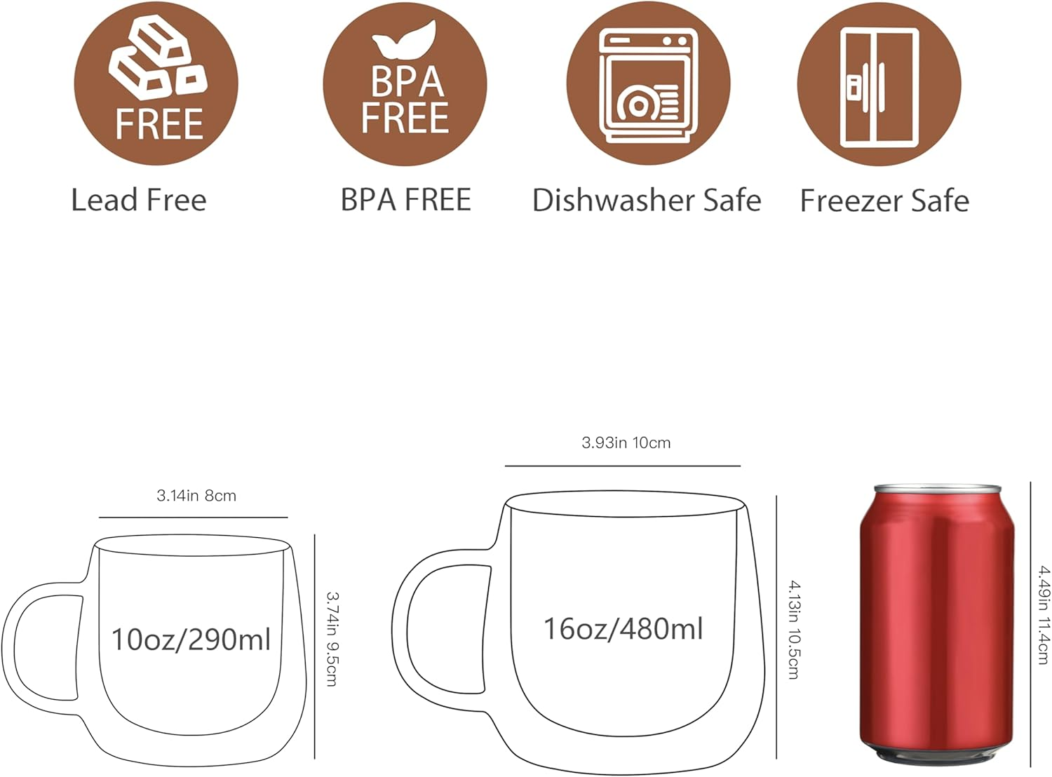 Cnglass Large Double Wall Coffee Mug 16Oz,Set of 4,Insulated Glass Coffee Cups with Handle,Espresso Mugs for Latte,Cappuccino,Tea image number 1