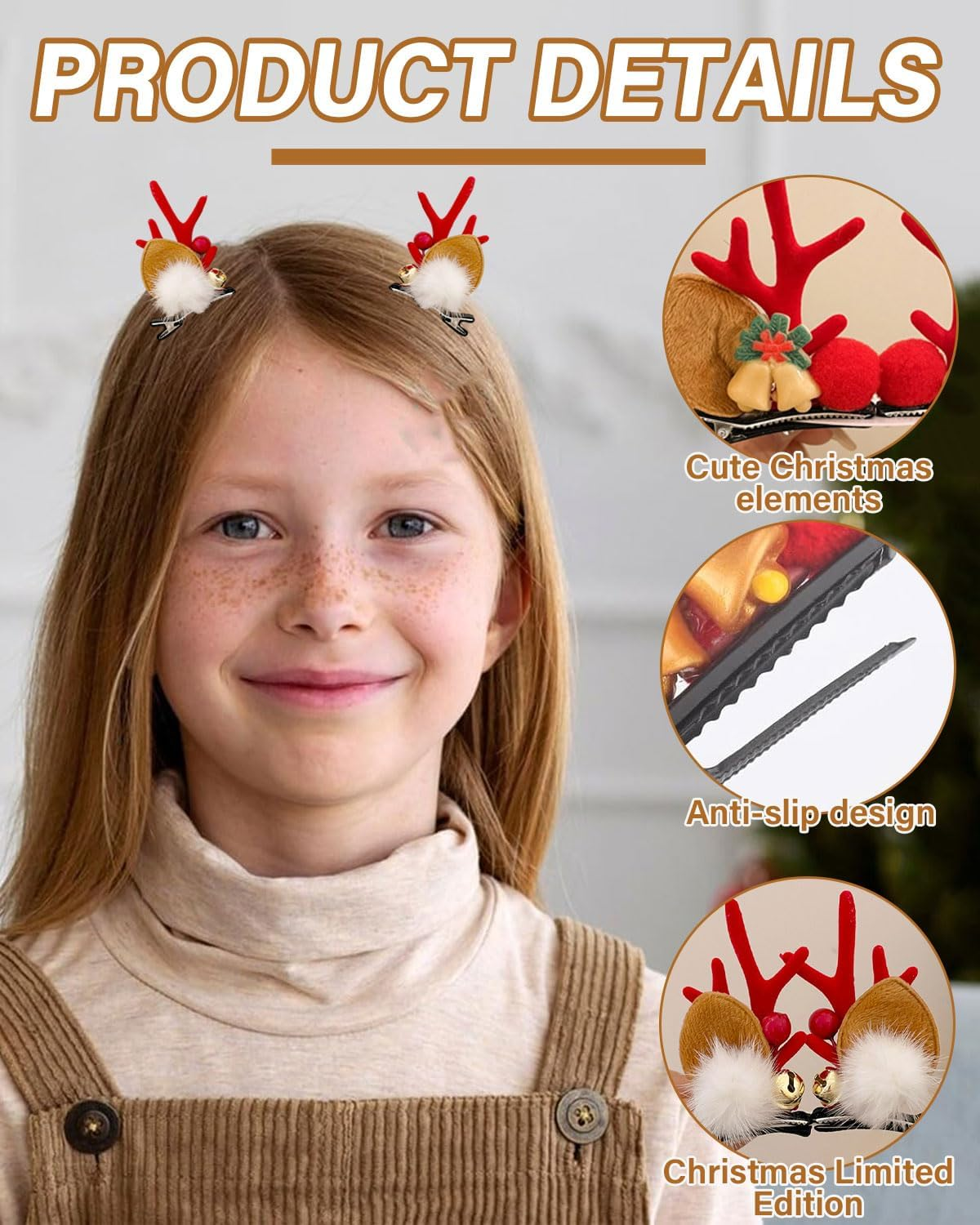Christmas Hair Clips Set with Bells: Reindeer Clip Hair Accessories with Antlers Festive Hair Accessories for Kids Girls and Women